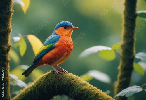 A colorful bird sits on a branch in the forest.Vivid Birdlife: 8K Ultra-HD Photography 