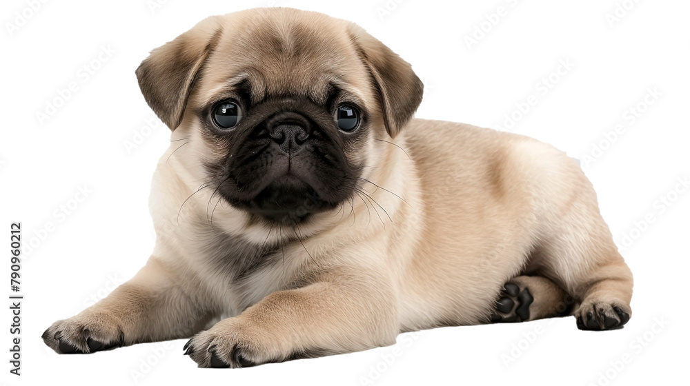 A playful pug puppy, isolated on transparent background, png file