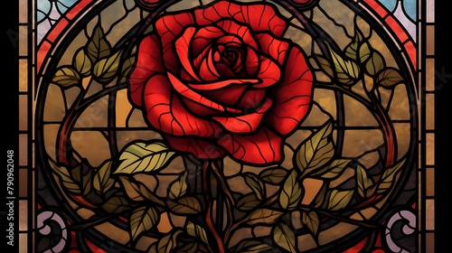 Stained glass of roses                                Generative AI