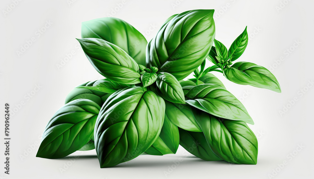 Branch and leaves of basil plant isolate on white background. Generative AI, - obrazy, fototapety, plakaty 