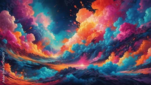 Psychedelic Dreamscape, Abstract Background Alive with Explosions of Color.