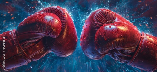 Two boxing gloves facing each other with the word vs prominently displayed in the center