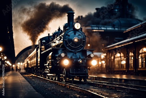 Eine alte Dampflokomotive im Bahnhof - Ki generierte Illustration