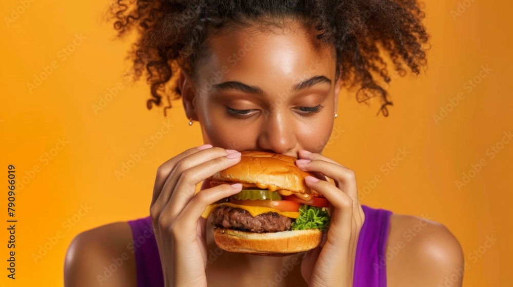 Woman Enjoying a Juicy Burger
