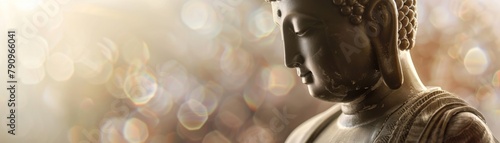 Buddhas serene face during Zen meditation a timeless piece of Buddhist art evoking deep peace photo