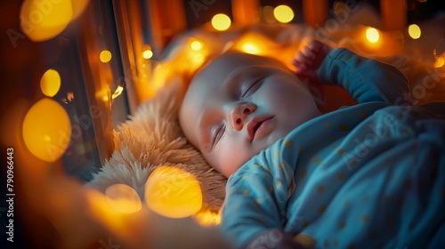 Peaceful Slumber of a Newborn in Warm Light. Generative ai