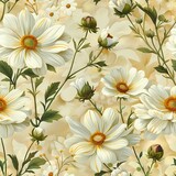 Elegant Watercolor Blooms with Soft White Petals and Dusty Yellow Centers