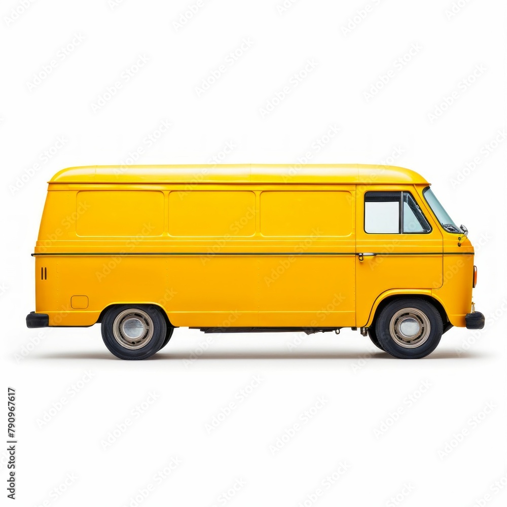 Classic Yellow Van Isolated on White Background. Generative ai