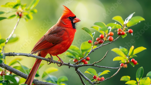Northern cardinal on a branch, official bird of no fewer than seven U.S. states