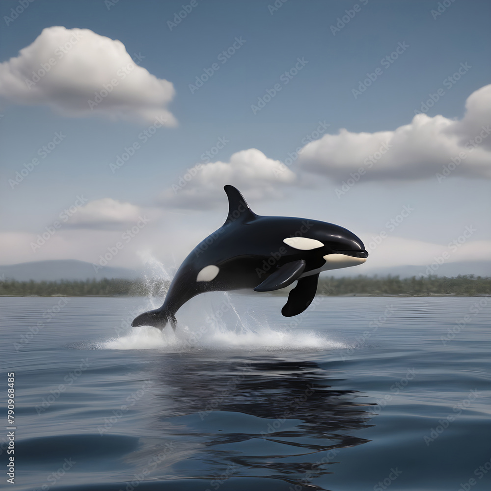 Fototapeta premium killer whale plays in the ocean waves on a sunny day. World Whale Day.