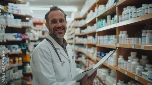 Smiling Pharmacist with Clipboard