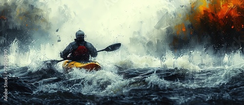 Man kayaking in the river photo