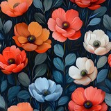 Modern Floral Art on Matte Black Background