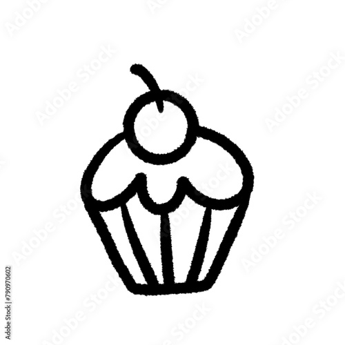 cupcake, cartoon ,png cartoon, doodle, handdraw, design, charactor, cute, kwaii, cartoon clipart, black and white