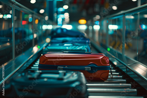 big suitcases on the airport luggage conveyor belt