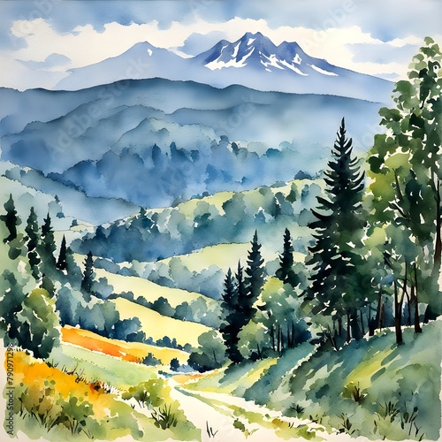 landscape of forest massif and mountains