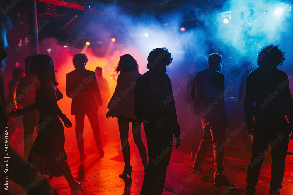 Silhouette of people dancing in nightclub enjoing music