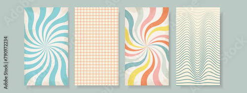 Vintage groovy background in 70s hippie style. Retro color palette. Geometric pattern designs. Vector vintage circus backgrounds.