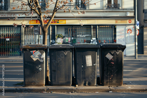 trash separation concept, trash bins on the street