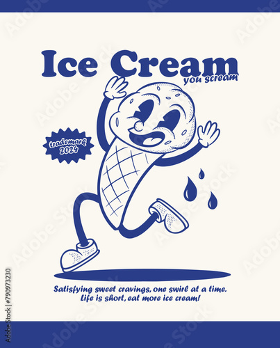ice cream retro character illustration