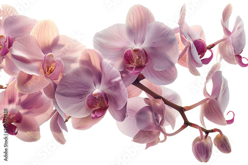 A delicate orchid with soft pink petals, captured mid-bloom. Isolated on transparent background, png file.