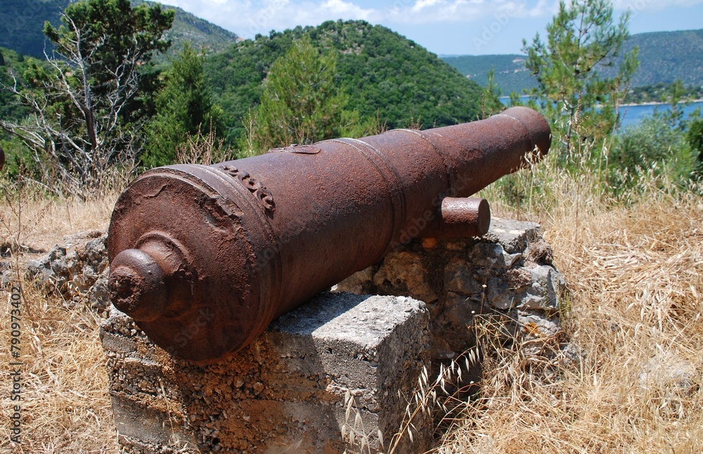 Venetian cannon above Loutsa at Vathi on the Greek island of Ithaca Venetian cannon above Loutsa at Vathi on the Greek island of Ithaca