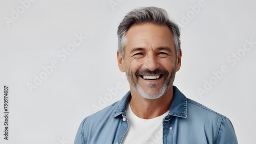 Portrait of a happy and healthy mature man on white background photo