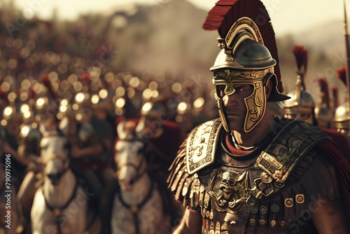 Roman general in armor riding on horseback 