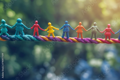 Team rope diverse strength connect partnership together teamwork unity communicate support © Pekr