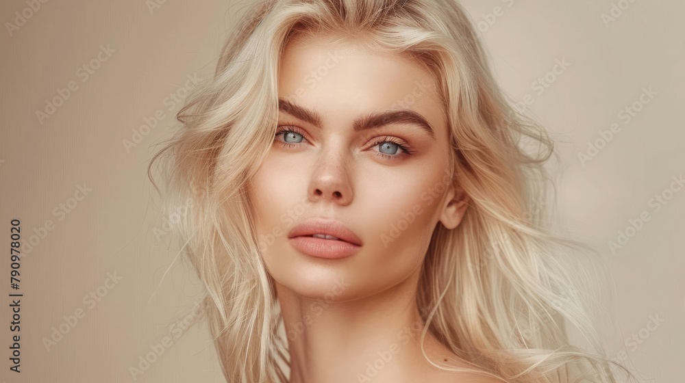 Stunning portrait of a blonde woman with light eyes and flawless skin, exuding elegance and simplicity, Concept of classic beauty and subtle glamour
Stunning portrait of a blonde woman with light eyes and flawless skin, exuding elegance and simplicity, Concept of classic beauty and subtle glamour