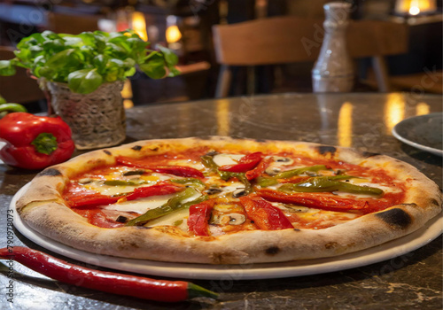 Fresh Homemade Italian Pizza Margherita with buffalo mozzarella and basil 