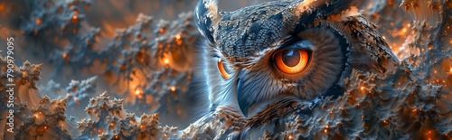 Gaze into the depths: a close-up of the owl's mesmerizing eyes reveals a world of mystery and wisdom hidden within its captivating stare.