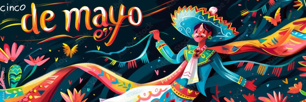 Fototapeta premium illustration with text to commemorate a mexican cinco de mayo