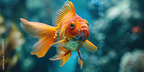 Fish Swim Bladder Disorder: The Buoyancy Issues and Abnormal Swimming - Imagine a fish with highlighted swim bladder showing dysfunction, experiencing buoyancy issues and abnormal swimming photo