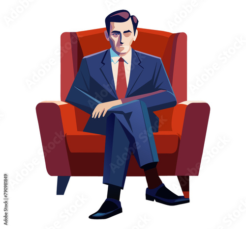 businessman with suitcase. businessman sitting on chair.