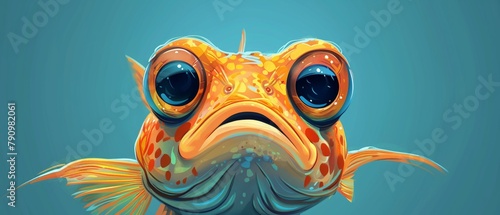 Cartoonish Charm An illustration of a fish with comically oversized eyes and a prominent nose, adding charm and humor to its cartoonish look 8K , high-resolution, ultra HD,up32K HD