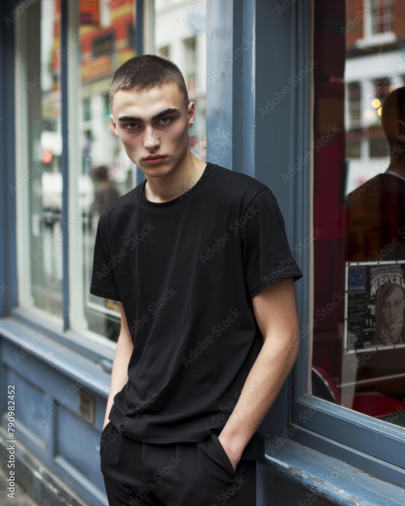 Young Caucasian Adult in Blank Black T Shirt Young Caucasian Adult in Blank Black T Shirt