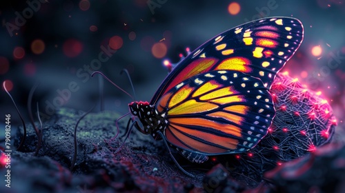 Stunning digital art of a vibrant butterfly with sparkling celestial background