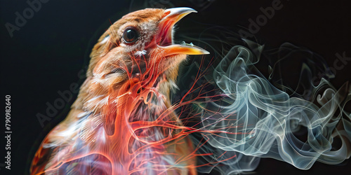 Avian Aspergillosis: The Respiratory Distress and Weakness - Picture a bird with highlighted respiratory system showing fungal infection, experiencing respiratory distress and weakness photo