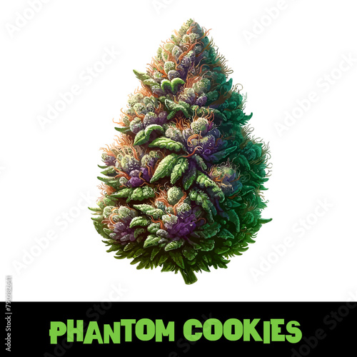 Vector Illustrated Phantom Cookies Cannabis Bud Strain Cartoon
