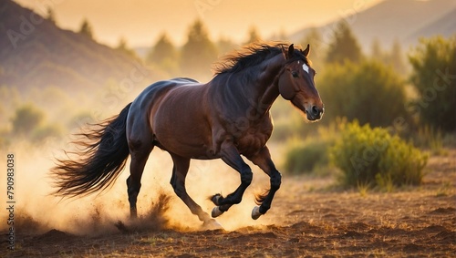 Wild stallion on nature running gallop