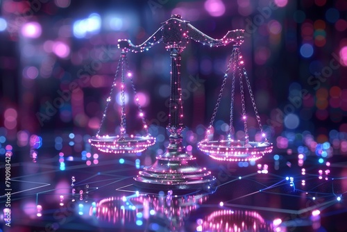 Abstract Futuristic balance scale. lawyer concept
