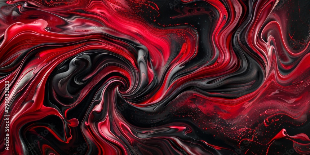 Obraz premium Swirling Scarlet Red and Jet Black Abstract Patterns in Image or Photograph