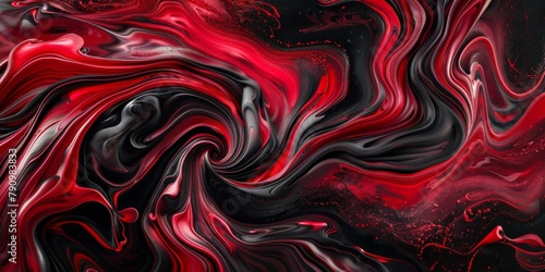 Swirling Scarlet Red and Jet Black Abstract Patterns in Image or Photograph