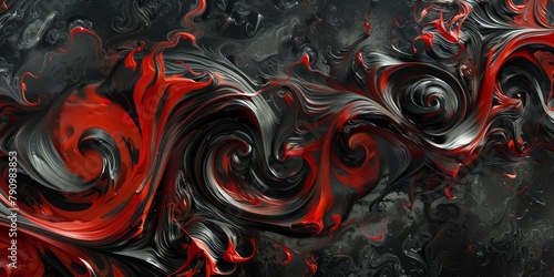 Swirling Scarlet Red and Jet Black Abstract Patterns - Vibrant Contemporary Artistic Design