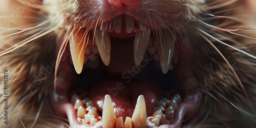 Rodent Malocclusion: The Misaligned Teeth and Drooling - Visualize a rodent with highlighted teeth showing misalignment, experiencing misaligned teeth and drooling photo