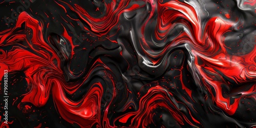 Swirling Patterns of Scarlet Red and Jet Black, Abstract Colorful Artistic Image