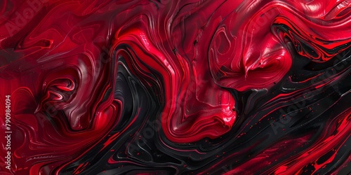 Swirling Scarlet Red and Jet Black Abstract Patterns Photograph. © Majella