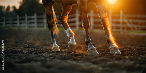 Equine Tendonitis: The Leg Swelling and Lameness - Picture a horse with highlighted leg showing tendon inflammation, experiencing leg swelling and lameness photo