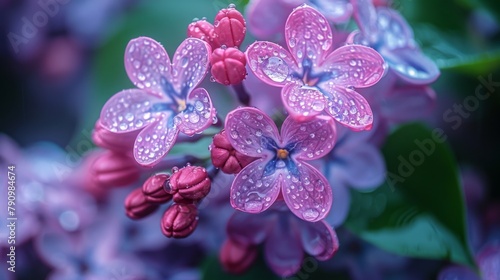 Fresh lilac flowers sparkling with raindrops